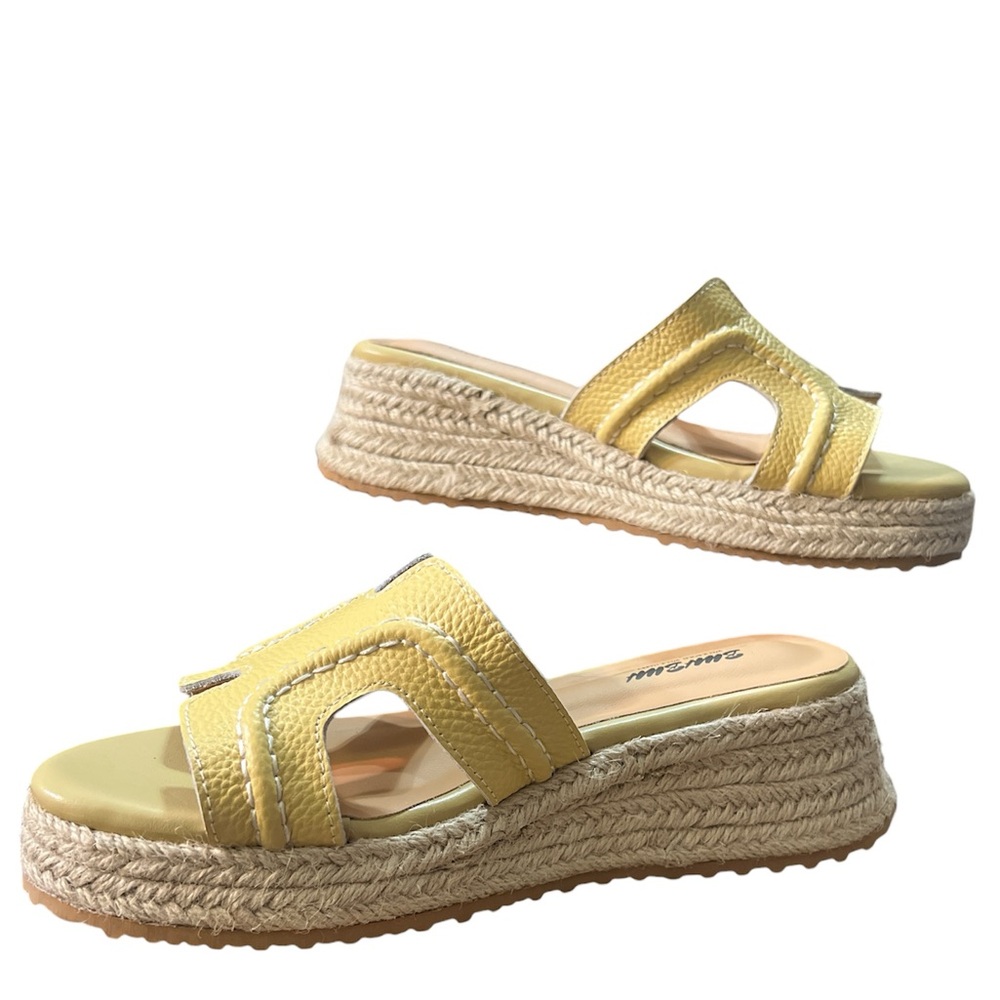 NWOT  Butter Yellow Espadrille Slide Sandals size 6.5 EU 37 No box - Picture 2 of 8